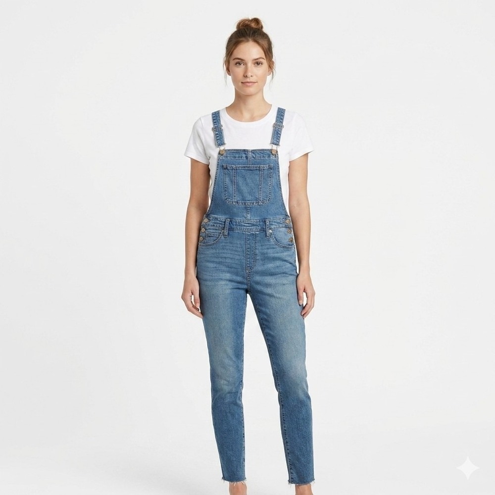 Universal Thread Denim Overalls Size 2 / 26R Stretch Raw Hem Bib Western Coastal